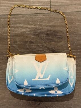 Louis Vuitton Blue to Cream Ombre Monogram Mini Shoulder Bag with Gold Chain